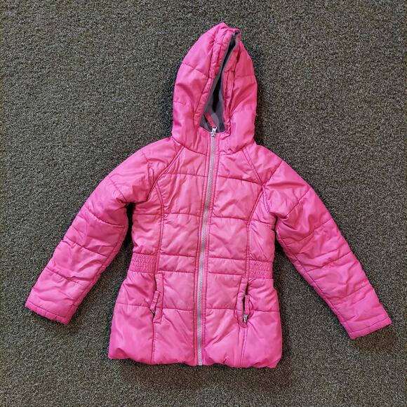 Simply Styled Puffer Coat Girls Large Pink Full Zipper Long Sleeve Hood - Picture 1 of 8